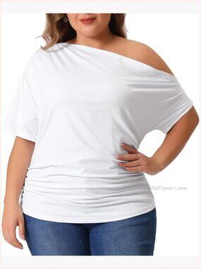 Plus Size One Shoulder Ruched Short Sleeve T-Shirt Tee Top
